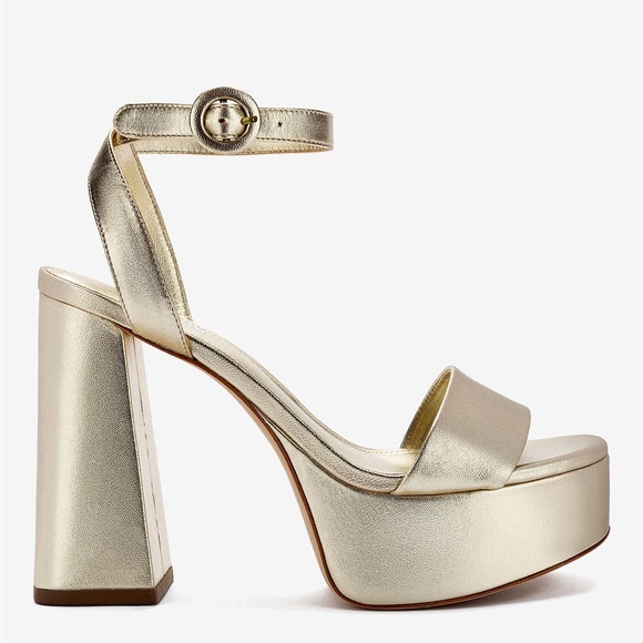 Larroude Shoes - 🔥Larroude Metallic Gold Platform Block Heel Sandal with Ankle Strap🔥Sz 10 BNIB